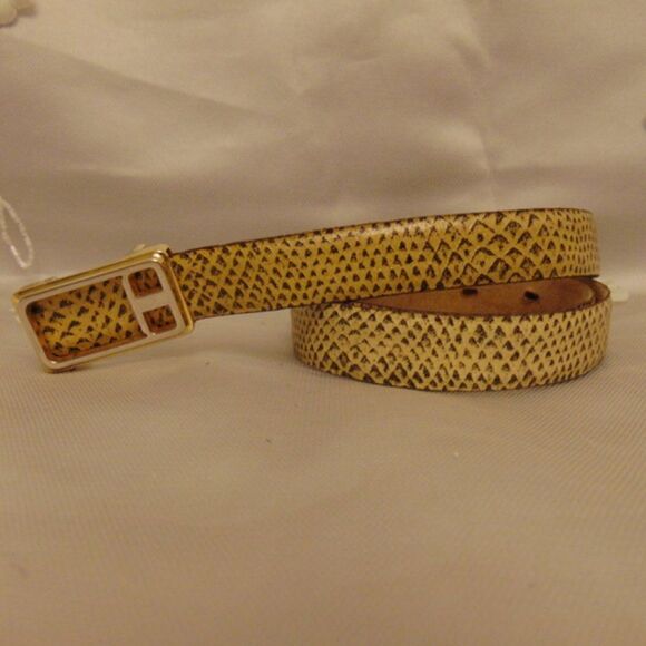 EUC VINTAGE LYNTONE 1431 Python Cowhide Yellow & Brown Belt Gold Hardware 28-30 - Picture 1 of 9